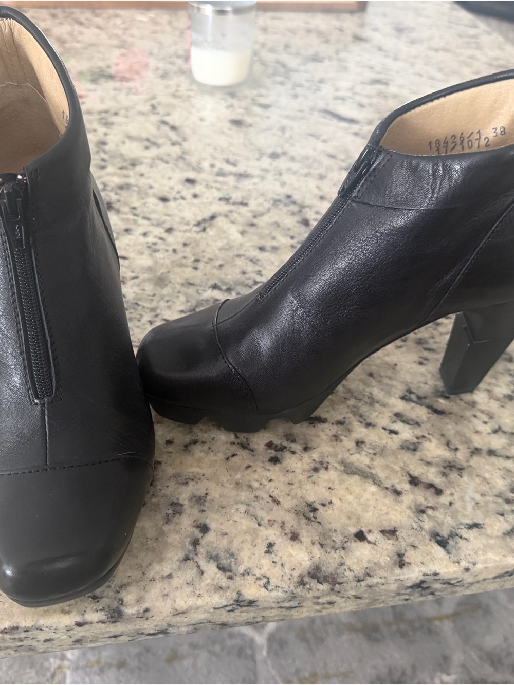 Prophecy Black Leather Platform Zip Ankle Booties